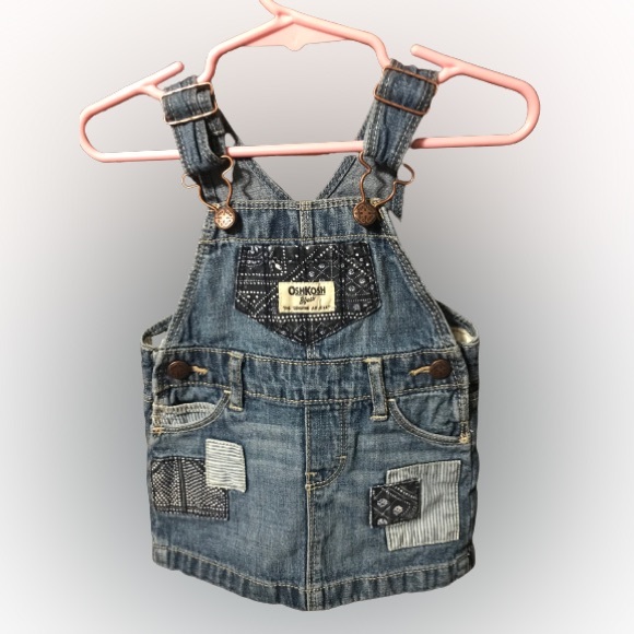Oshkosh bgosh denim patchwork overall dress size 6 months - Picture 1 of 11